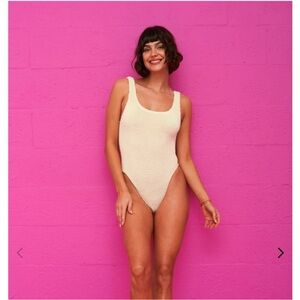 NWOT Pitusa Cream Crinkle One Piece Scoop Neck Swim Suit, One Size Fits All